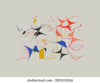 Pure suprematism inspired vector pattern graphics design. Abstract fine arts composition made from random generated geometric forms and shapes. Great for internet media, video arts and motion graphics