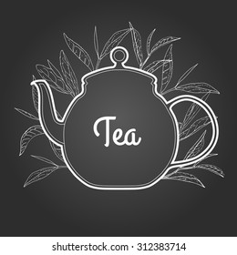 Pure tea on chalkboard. Vector illustration.