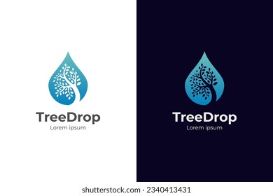 Pure tree of life logo design with water drop element symbol for Ecology, environment and agriculture logo illustration