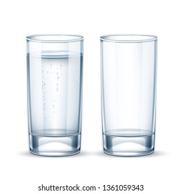 Pure Water With Bubbles Glass On Transparent Background. Crystal Clear Drink Container. Fresh Water, Juice Or Alcohol Beverage Glass Realistic Tableware. Vector Mineral Water Product Package Design.