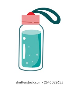 Pure water drink icon in flat style. Glass bottle and drinking glass vector illustration on isolated background. Water beverage sign business concept. Hand drawn cartoon style isolate on white .