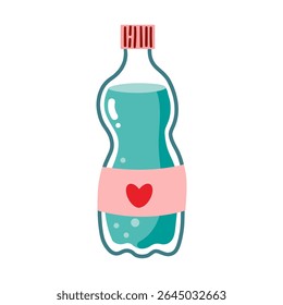 Pure water drink icon in flat style. Glass bottle and drinking glass vector illustration on isolated background. Water beverage sign business concept. Hand drawn cartoon style isolate on white .