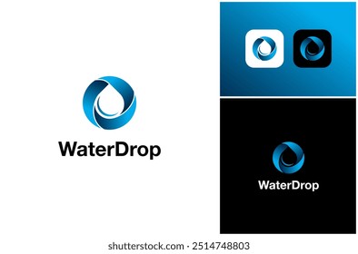 Água pura gota aqua gotejamento círculo efeito espiral gradiente cor moderno vetor logotipo design ilustração