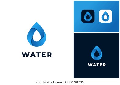 Pure Water Drop Aqua Mineral Modern Blue Colorful Gradient Color Vector Logo Design Illustration