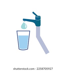 Pure water drop falling from tap, save it into a glass