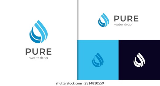 Pure Water drop Logo design vector template Linear style. Blue Droplet aqua icon design element
