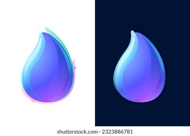 Pure water drop logo. Eco-friendly 3D realistic icon. Wild wave in overlapping watercolor style. Dew droplet for healthy drink bottle emblem for filter labels, nature posters.