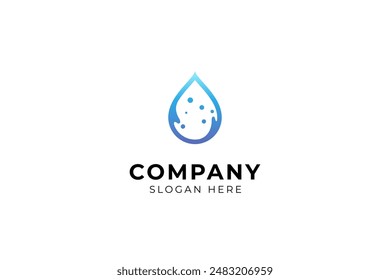 Pure water drop logo element with bubbles inside flat vector design