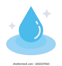 Icono plano de agua pura. Un líquido puro con una chispa brillante. Para presentación, diseño gráfico, aplicación móvil o interfaz de usuario. Ilustración vectorial.