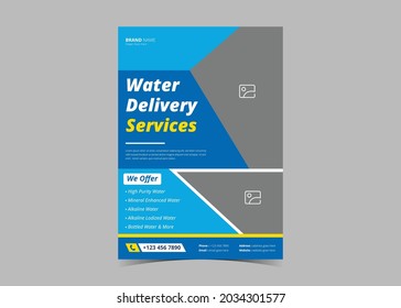 Pure water flyer design template. Drink pure water poster leaflet design. Clean water supply flyer template.
