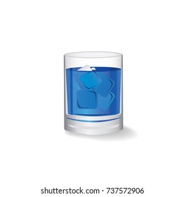 Pure water in glass with ice cube on white background