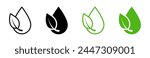 Pure water icon. Virgin oil vector symbol. Fresh leaf pictogram. SPA logo. No artificial colors or flavors sign. Organic product icon. Natural eco illustration isolated.