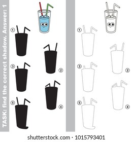 Pure Water smiley to find the correct shadow, the matching educational kid game to compare and connect objects and their true shadows, simple gaming level for preschool kids.
