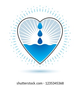 Pure water vector abstract logo for use as marketing design symbol. Human and nature harmony concept. 