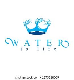 Pure water vector abstract logo created in the shape of royal crown. Business emblem best for use in mineral water advertising.