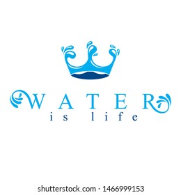 Pure water vector abstract logo created in the shape of royal crown. Business emblem best for use in mineral water advertising.