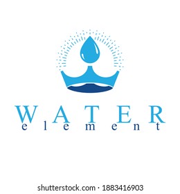 Pure water vector abstract logo created in the shape of royal crown. Business emblem best for use in mineral water advertising.