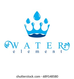 Pure water vector abstract logo created in the shape of royal crown. Business emblem best for use in mineral water advertising.