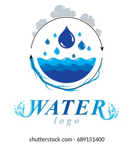 Pure water vector abstract logo for use as marketing design symbol. Human and nature harmony concept. 