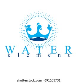 Pure water vector abstract logo created in the shape of royal crown. Business emblem best for use in mineral water advertising.