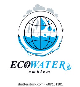 Pure water vector abstract logotype for use in mineral water advertising. Human and nature coexistence concept.
