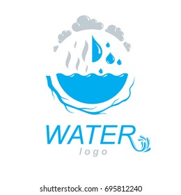 Pure water vector abstract logotype for use in mineral water advertising. Body cleansing concept.