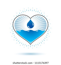 Pure water vector abstract symbol for use in mineral water advertising. Human and nature coexistence concept.