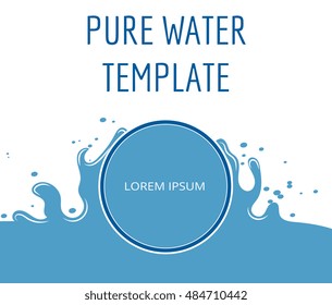 Pure water vector template in blue and white. Clean emblem with drop illustration