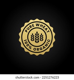Pure Wheat Label Vector or Organic Wheat Logo on black background. Elegant Pure Wheat Label Vector for food product high quality. The Best Organic Wheat Stamp or Label Vector.