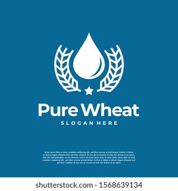 Pure Wheat logo designs concept vector, Droplet and Wheat Grain logo designs, Agriculture logo symbol icon
