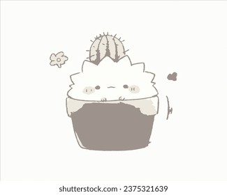 Pure white plain flower pot with cute and funny characters, simple line art, good for business, website, carton, children's drawing, anime etc