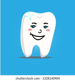 pure white tooth with a smile, healthy, which is not sick and there is no caries. Children's graphics