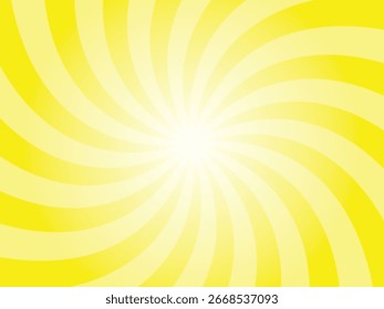 Puro amarillo rayos de sol retro estilo vintage fondo amarillo. Fondo de patrón de Sunburst remolino. Telón de fondo de los rayos. Ilustración vectorial de Anuncio de verano.