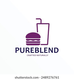 "Pureblend" diseño de logo de Vector moderno y minimalista. Incluyendo un icono de hamburguesa y un icono de bebida.