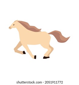 Purebred horse in galop motion. Thoroughbred animal is racing. Agricultural or horse breeding farm. Flat cartoon vector illustration isolated on a white background.