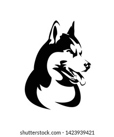 purebred siberian husky portrait - black and white dog head vector design