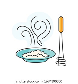 Puree RGB color icon. Creamy vegetable paste, culinary method. Food cooking process. Delicious potato mash, applesauce, hummus dish isolated vector illustration