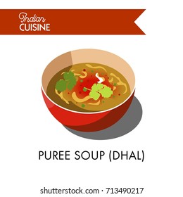 Sopa de puré dhal en tazón cerámico profundo ilustración aislada