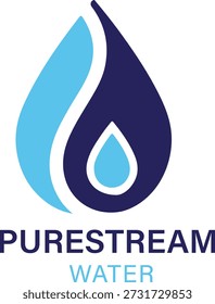 Logotipo de água Purestream com um design de gota azul estilizado para hidratação limpa e fresca
