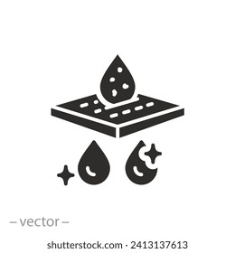 purification equipment icon, water filter, filtration element with liquid drops, flat symbol on white background - vector illustration