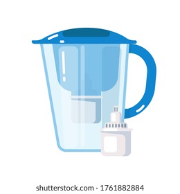 Purification system. Plastic jug with water filter mineral cartridge icon isolated on white background. Fast home purification system vector illustration