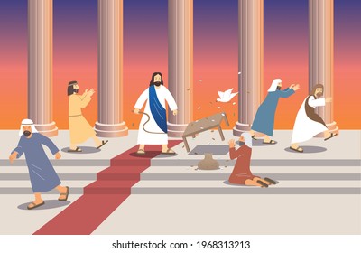 The purification of the temple where Jesus rebukes the merchant in Jerusalem.