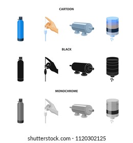 Purification, water, filter, filtration .Water filtration system set collection icons in cartoon,black,monochrome style vector symbol stock illustration web.