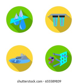 Purification, water, filter, filtration .Water filtration system set collection icons in flat style vector symbol stock illustration web.