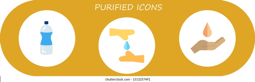 purified icon set. 3 flat purified icons.  Collection Of - water icons
