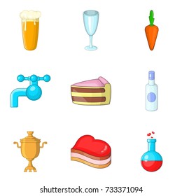 Purified water icons set. Cartoon set of 9 purified water vector icons for web isolated on white background
