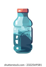 Purified water in plastic bottle with blue label icon isolated