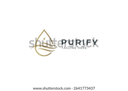 Purify Water Drop Logo Luxury Concept of Natural Beauty Fashion Branding