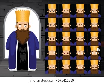 Purim Achashverosh Cartoon Emotion Faces Vector Illustration