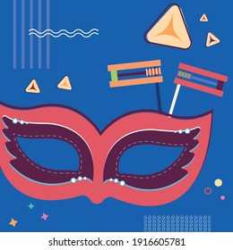 Purim carnival pattern. Jewish Carnaval holiday. Retro colorful modern background. Illustration